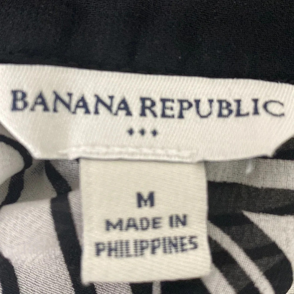 Banana Republic Black & White Geometric Patterned 3/4 Sleeves Cottagecore Top M - Picture 8 of 10